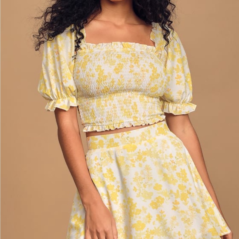 Yellow Floral Smocked Top